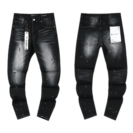 Black Washed Slim Denim Jeans with Light Paint Splatter and Distressing
